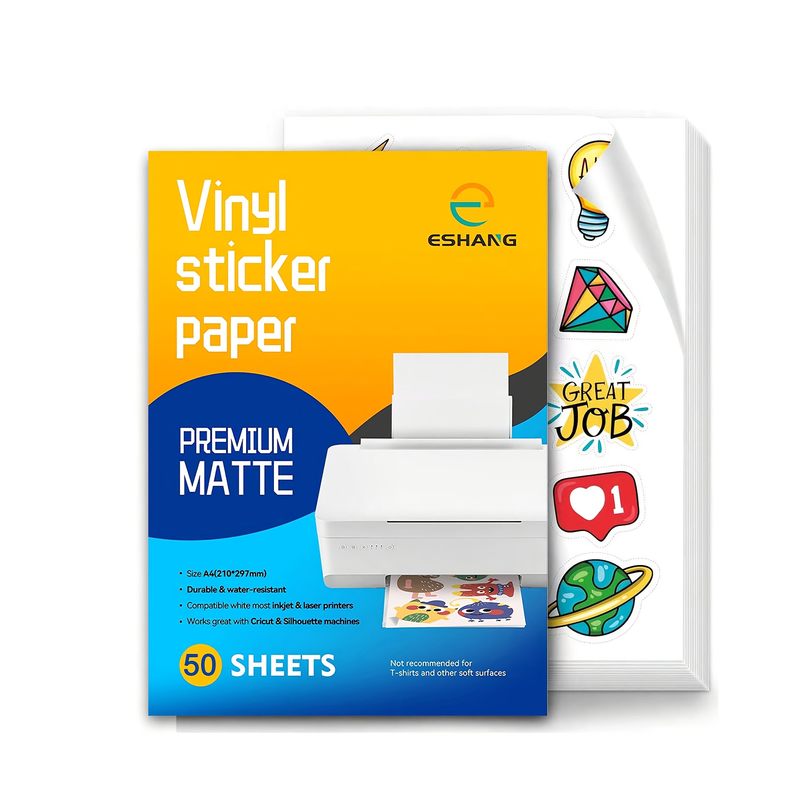 Commercial Vinyl Printing - 50 แผ่น A4 PET กระดาษสติกเกอร์ไวนิลสำหรับพิมพ์สำหรับเครื่องพิมพ์อิงค์เจ็ท -