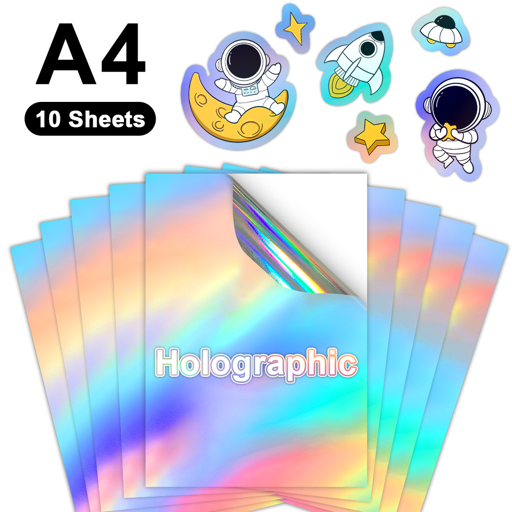 Commercial Vinyl Printing - 10แผ่น holographic พิมพ์สติกเกอร์ไวนิลกระดาษ A4 self-adhesive โปร่งใสสีขาวกระดาษ
