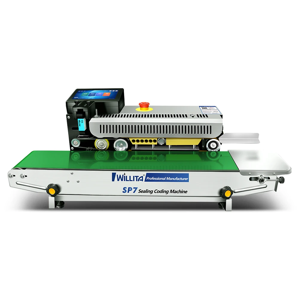 Commercial Printing And Packaging - เครื่องซีลแบบสายพานต่อเนื่องแนวนอนพร้อมพิมพ์วันที่สำหรับบรรจุภัณฑ์ถุงฟอยล์และฟิล์ม