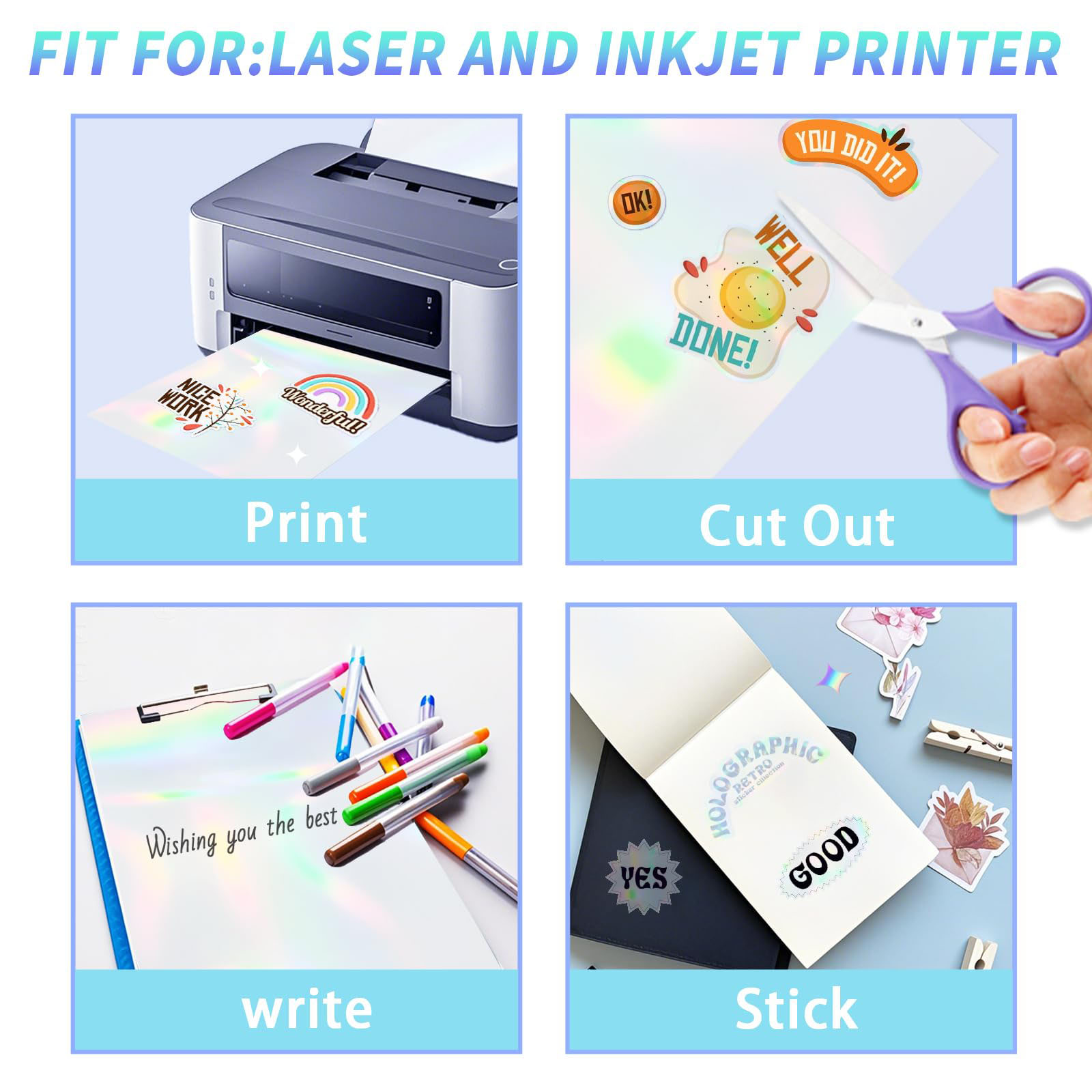 20 แผ่นกระดาษสติกเกอร์โฮโลแกรม - Commercial Vinyl Printing บทวิจารณ์และราคา
